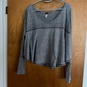 Free People Heather Gray Long Sleeve Relaxed Asymmetrical Crop Top